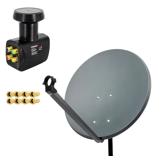 Premium X Satelliten-Komplettanlage 80cm - Hochwertige SAT-Antenne für bis zu 4 Teilnehmer, einfache Installation und hervorragende Signalqualität dank niedrigem Rauschmaß von nur 0,1 dB - ideal für digitales Fernsehen in 4K und mehr.