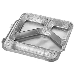 Papstar Aluschalen 14507, 0,76l Menüschale mit Deckel - Eckige 3-geteilte Menüschale für den Transport von warmen Speisen, mikrowellengeeignet mit 760 ml Füllvolumen, ideal für Gastronomie und Events, 50 Stück.