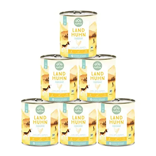 naftie Bio Hundefutter Land Huhn - Premium Nassfutter Menü mit Hühnchen & Reis - glutenfrei - purinarm - Diät-Futter nass - Sparpaket 6X 800g