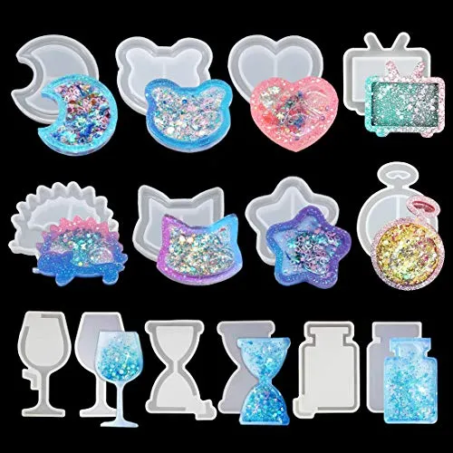 FineInno 11 Pcs Silikonform,Treibsand Gießform Schmuck Quicksand Casting Molds Epoxidharz Form Silikon Harz Anhänger Shaker Eopxy Resin Mould (Harzformen Shaker)