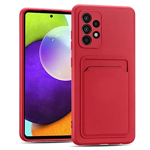 CoolGadget Card Case für Samsung Galaxy A52 / A52 5G / A52S 5G, TPU Schutzhülle mit Kartenfach und erhöhtem Kantenschutz, Rot