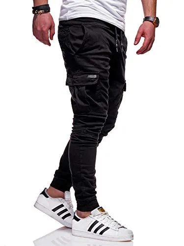 Rello & Reese Herren Cargo Chinohose Jogger Hose JN-3839 [Schwarz, W30]