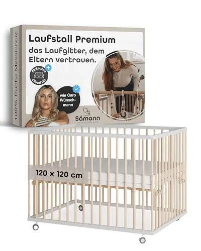 Sämann Laufstall Baby XXL 120x120 cm mit Matratze Cloud Air von Sämann