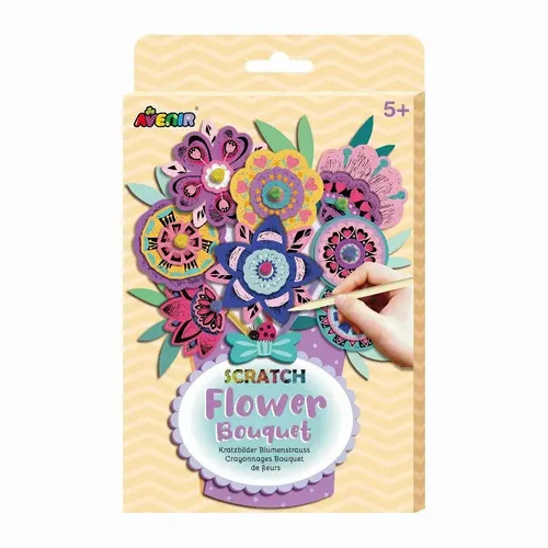 Avenir 6301734 Kratzbilder Bastelset Blumenstrauß, DIY Kreativset für Kinder ab 5 Jahren, Bouquet