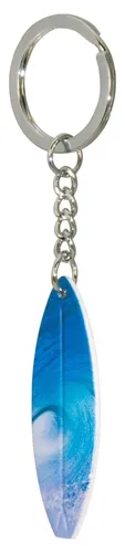 Schlüsselanhänger Surfbrett blau ca. 12 cm Messing vernickelt
