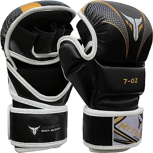 Mytra Fusion MMA Handschuhe Kickbox Handschuhe Kampfsport Handschuhe MMA Sparring Handschuhe Boxsackhandschuhe (Black/Gold, L/XL)