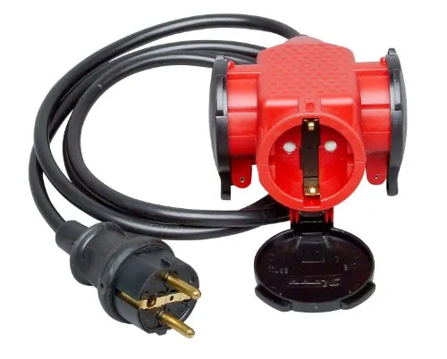 Kopp 148201044 Schutzkontaktverlängerung mit 3-Fach Kupplung 1.5 m, rot