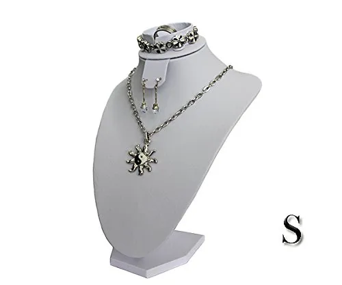 Yudu Schmuckbüste Dekobüste für Schmuckset Ohrring Ohrstecker Armband Ketten Ring (Kunstleder weiss, H26 cm)