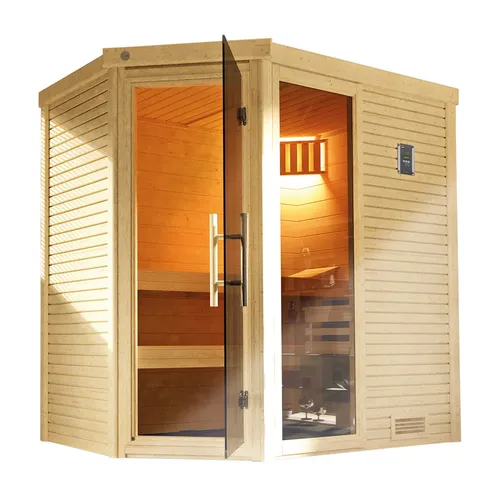 Weka Sauna CUBILIS 7,5 kW OS Gr.2 mit Glastür - Saunen, Dampfbäder & Infrarot-Wärmekabinen – Hochwertige Sauna mit Glastür für ein modernes Ambiente und optimale Wärmeisolierung.