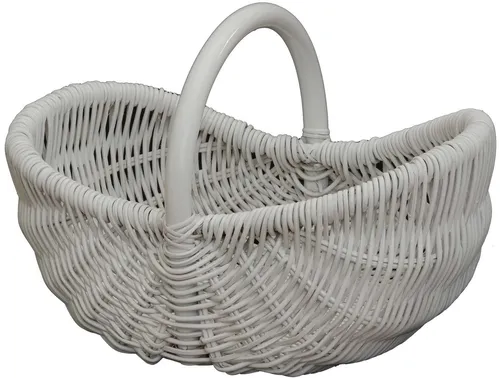 Rattan Einkaufskorb / Bügelkorb / Shopper mit Griff (Weiß) - Stabiler Rattan Einkaufskorb im Landhausstil. Ideal für den täglichen Einkauf oder als stilvolle Aufbewahrungslösung. Größe: 50x38x37 cm, mit praktischem Griff für einfachen Transport.