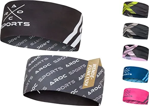 Atmungsaktives Sport Stirnband Damen & Herren - schnelltrocknendes Kopfband zum Wenden - leichtes & elastisches Haarband, winddichtes Schweißband Stirn (schwarz/grau)