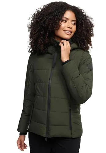 MARIKOO Damen Winterjacke (XS-6XL) - Steppjacke, hochstehender gefütterter Kragen, geringes Eigengewicht, Warme Jacke Frauen - N025 (S, Olive)