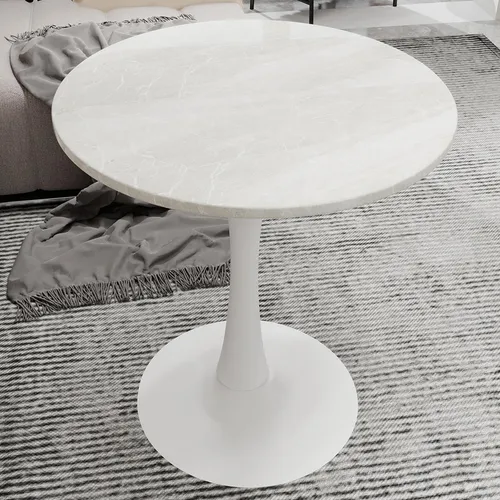 okwish Weißer Couchtisch im Mid-Century-Modern-Stil - Moderner Beistelltisch mit 70 cm Durchmesser, perfekt für Wohnzimmer oder Küche. Das schlichte Design und die runde Form verleihen jedem Raum eine elegante Note und bieten Platz für Snacks und Dekoration.