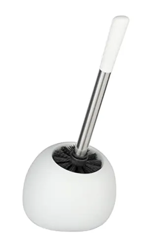 WENKO WC-Garnitur Polaris, hochwertiger Toilettenbürstenhalter aus edler Keramik, inklusive Toilettenbürste, 15 x 34,5 x 14,5 cm, Weiß matt, 34.5 x 14.5 x 17 cm
