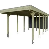 Skan Holz Carport Friesland Hybrid 314 x 708 cm - Carport mit Abstellraum, aus imprägniertem Nadelholz und Aluminium-Trapezprofilen, bietet hohe Stabilität und modernen Look.