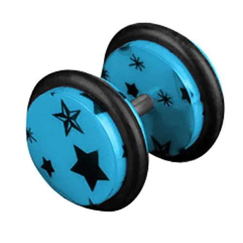 Piercingfaktor Runde Ohrring Ohrstecker Fake Piercing Ohr Plug Flesh Tunnel Ohrpiercing Platte Stecker Sterne 8mm Aqua