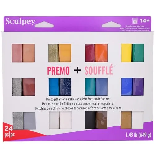 Polyform Soufflé & Premo Premium Polymer-Back-Ton 5,2 kg - Ton in 24 einzigartigen Farben, ungiftig und ideal für Schmuckherstellung, DIY-Projekte und gemischte Medien. Hochwertiges Material für kreative Gestaltung.