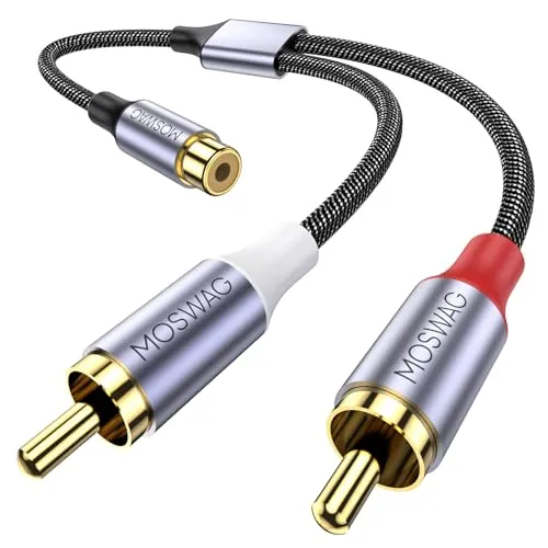 MOSWAG RCA Splitter, RCA Y Splitter, 1 Buchse auf 2 Stecker Audio Lautsprecher Y Adapter Splitter Kabel für Verstärker, CD Player, Subwoofer, Heimkino, HDTV, Spielkonsolen