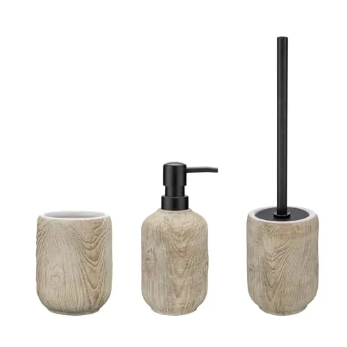 WENKO Badaccessoire-Set Florio, 3-teilig in Holz-Optik in beige von WENKO