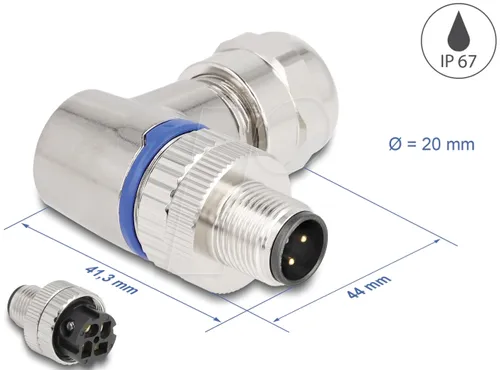 Delock M12 Steckverbinder A-kodiert 4 Pin Stecker - Sonstige Elektroinstallationsartikel, robuster Metallstecker für sichere Verbindungen in industriellen Anwendungen.
