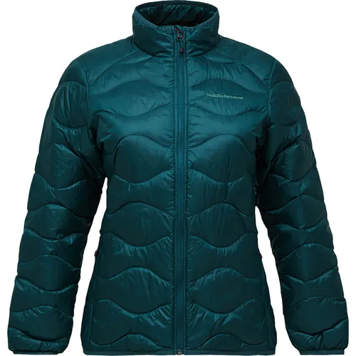 Peak Performance Damen Helium Down Jacke (Größe L, grün) - Leichte Daunenjacke mit recyceltem Material, ideal für Alltag und Outdoor-Aktivitäten. Bietet Wärme und Stil in einem zeitlosen Design.