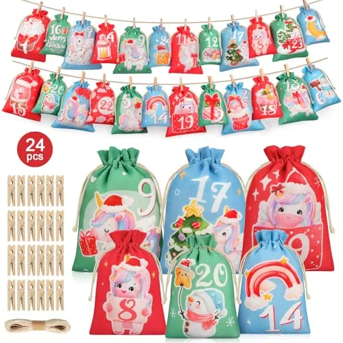 WUQNGI Adventskalender zum Befüllen Kinder,2025 Adventskalender Selbst Befüllen Stoff Wiederverwendbar,24 DIY Säckchen mit Zahlen,2 Größen Weihnachtskalender Tüten für Weihnachtsdeko