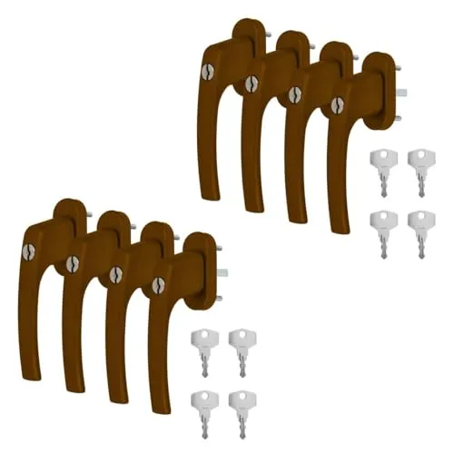 Alu Fenstergriff in Braun RAL 8008 abschließbar - Stiftlänge 30mm 8 x