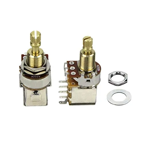 FLEOR 2PCS Gitarren-Push-Push-Schalter Potentiometer A250K Pot Audio Taper Copper Lange geteilte Welle für E-Gitarren-Bass-Part