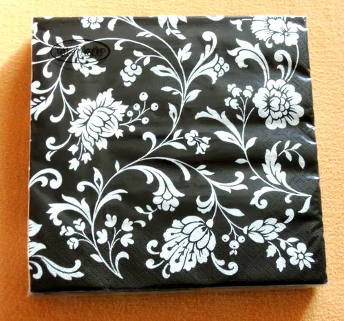 PACKUNG 20 Servietten Schwarz weiß Muster Blumen Ornamente Black WHITE floral 1