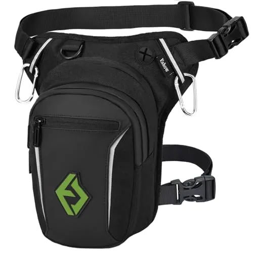 Eshow Beintasche Motorrad für Herren Damen, Oberschenkeltasche Gürteltasche Erweiterbare Stauraum, Bauchtasche Reflexstreifen Verstellbarer Beinriemen mit 2 Karabiner für Wandern Radfahren Schwarz