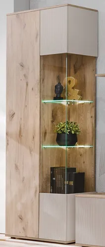 Inn.Furn Stauraumvitrine Cathlyn – Elegante Vitrine in Eiche mit Kaschmir - Die Vitrine 