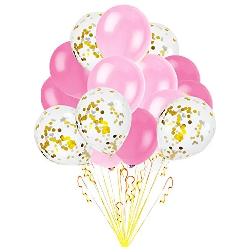 Oblique Unique® Konfetti Luftballon Set für Geburtstag Feier Jubiläum Hochzeit JGA Party Ballons Rosa Pink Weiß