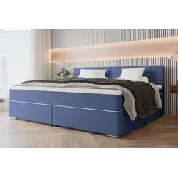 99rooms Phönix Familienbett Boxspringbett 240×200 cm - Modernes Design in Blau - Elegantes Boxspringbett mit Taschenfederkern und Kaltschaum Topper, ideal für gemütliche Nächte. Höhe von 103 cm und einfache Selbstmontage sorgen für Komfort und Stil in jedem Schlafzimmer.