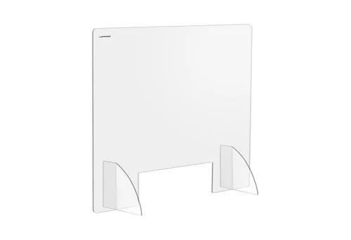 Uniprodo Schutzwand Spuckschutz Acrylglas 95x80 cm - Trennwand aus transparentem Acrylglas mit Niesschutz-Durchreiche (30x10 cm) für sicheren und hygienischen Kontakt in Geschäften und Büros.