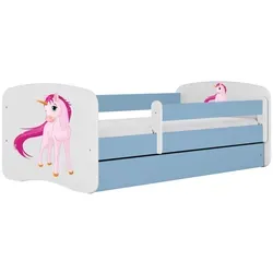 Raumhirsch Furniture Kinderbett Einhorn, Blau, 80x180 cm - Kinderzimmermöbel mit sicherer Schutzschiene und geräumiger Schublade für Stauraum. Inklusive Lattenrost und waschbarer Kindermatratze für optimalen Komfort.