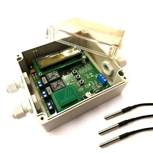 Temperaturdifferenzsteuerung für Solar/Heizung - IP65 Gehäuse - Thermostat für effiziente Heizungssteuerung, programmierbar mit LCD-Display und intelligenter Temperaturauswertung für optimale Energieeinsparung.