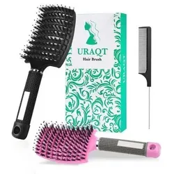 Professionelle Entwirrungsbürste mit Wildschweinborsten - Effektive Entwirrungsbürste mit ergonomischem Griff für müheloses Bürsten. Sanft zu allen Haartypen, ideal für Locken und lange Haare. Stilvolles Design in Schwarz & Rosa.