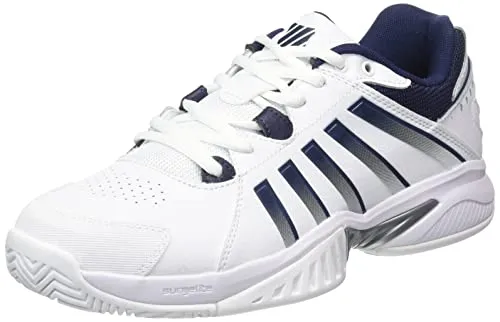 K-Swiss Herren Receiver V Tennisschuh - White/Peacoat/Silver, 46 EU Schmal - Tennisschuhe mit unübertroffener Strapazierfähigkeit und maximaler Dämpfung für optimalen Komfort und Stabilität auf dem Platz.