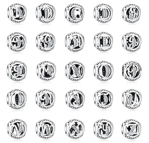 PANDACHARMS Charm Buchstabe Alphabet A-Z Kugel Buchstabe für Charm Armband, 925 Silber, Zirkonia