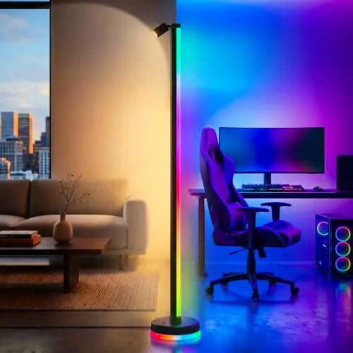 glasvilla LED Stehlampe Wohnzimmer Dimmbar mit Leselampe, Lineora-02