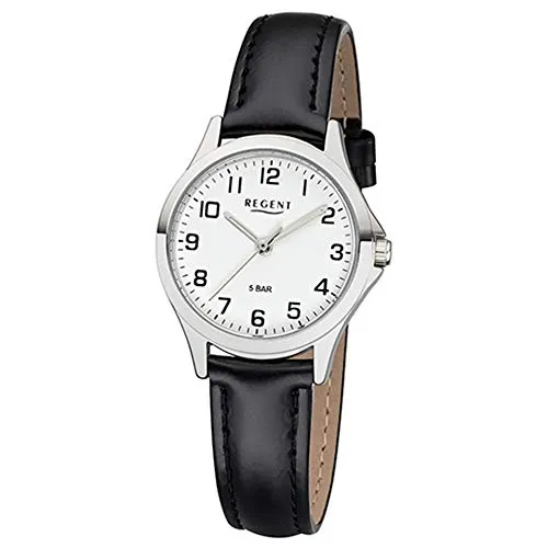 Regent Damen Analog Uhr Miyota 2035 mit Kunstleder Armband - Elegante Damen Armbanduhr aus Edelstahl mit Kunstlederarmband, 5 Bar wasserdicht und ausgestattet mit einem klaren weißen Ziffernblatt und Arabischen Zahlen – ideal für den täglichen Gebrauch.