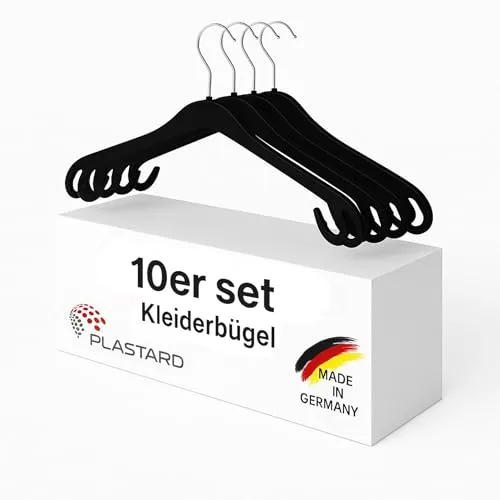 Plastard NA47 Extra-Breite Kleiderbügel 10er Set – 47 cm, für XL-Größen, Mäntel & Anzüge, Jacken, Buisness Kleidung, Kleider 5 kg belastbar, 360° Haken, nur 0,8 cm schmal platzsparend