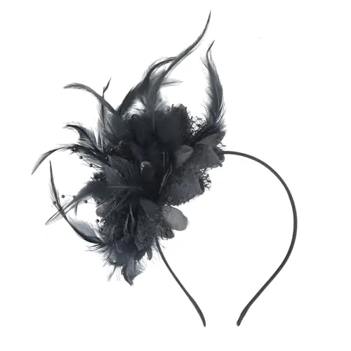Fascinator Hüte für Damen Retro Schleier Hut Elegant Feder Mesh Tea Party Stirnband Brautschleier Hochzeit Kopfbedeckung für Kirche Hochzeit (DE/NL/SE/PL, Alphanumerisch, Einheitsgröße, Schwarz)