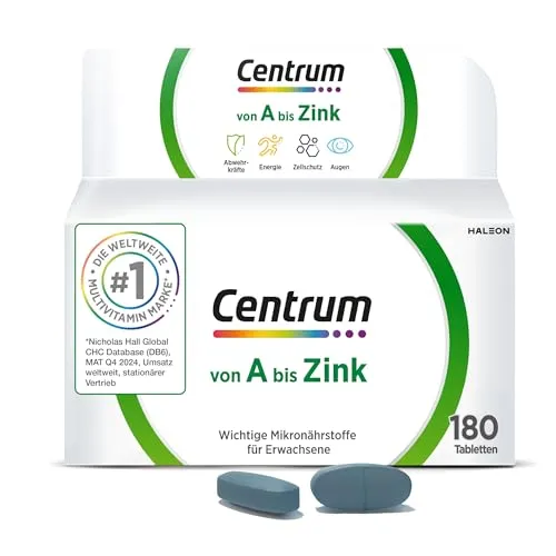 Centrum Von A bis Zink, 180 St. - Vollständige Mikronährstoffversorgung - Multivitaminpräparate & Mineralien für optimale Gesundheit, glutenfrei und laktosefrei. Unterstützt Ihr Wohlbefinden mit lebensnotwendigen Vitaminen und Mineralstoffen.