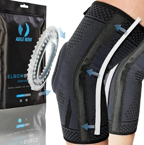 AGILE NOW® Ellenbogenbandage Performance Up (Paar) - Bandagen zur Ellenbogenunterstützung mit anatomischen Gel-Pads für optimale Kompression und Schmerzreduktion – ideal für Sport und Alltag.