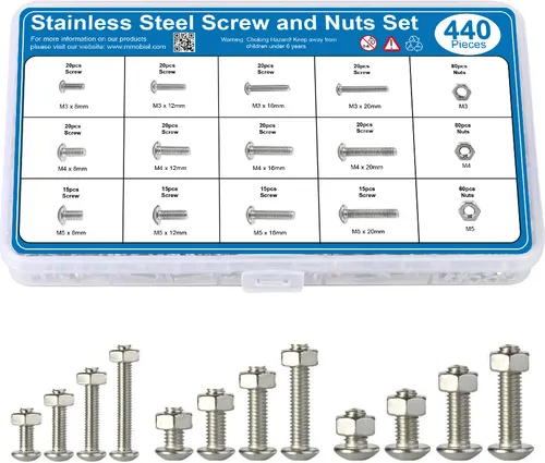 MMOBIEL 440-teilig ISO 7380-2 Innensechskantschraube und Muttern 15 Größen M3 M4 M5