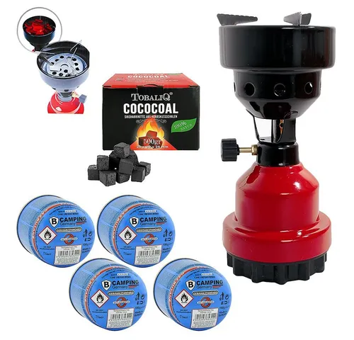 Mianova Camping-Gasgrill 1 flammig Rot - Campingkocher mit Druckregler und Überhitzungsschutz, ideal für Outdoor-Aktivitäten und Notfälle. Inklusive 4 Gaskartuschen für sofortigen Einsatz.