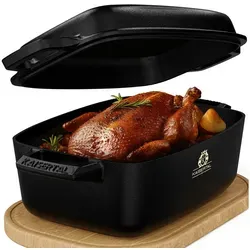 KAISERTAL 32cm Gusseisen Bräter mit Deckel - Pfannen - 10l ovaler Bräter aus Gusseisen für gleichmäßige Hitzeverteilung und saftige Gerichte, ideal für 3-5 Personen.