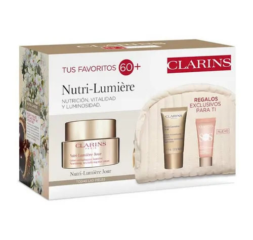 Clarins Nutri-Lumière Revive Creme Set 50 ml - Luxuriöses Pflege-Set für reife Haut (60+), bestehend aus Tagescreme, Reinigungsschaum und Primer. Fördert die Leuchtkraft und Pflege trockener Haut. Elegante Tasche inklusive.