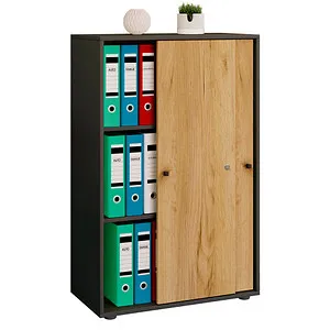 VCM Büroschrank Lona mit 3 Fächern - Schränke für das Heimbüro, moderner Aktenschrank mit abschließbaren Schiebetüren und Platz für 21 Ordner, ideal für Sicherheit und Ordnung im Arbeitsbereich.